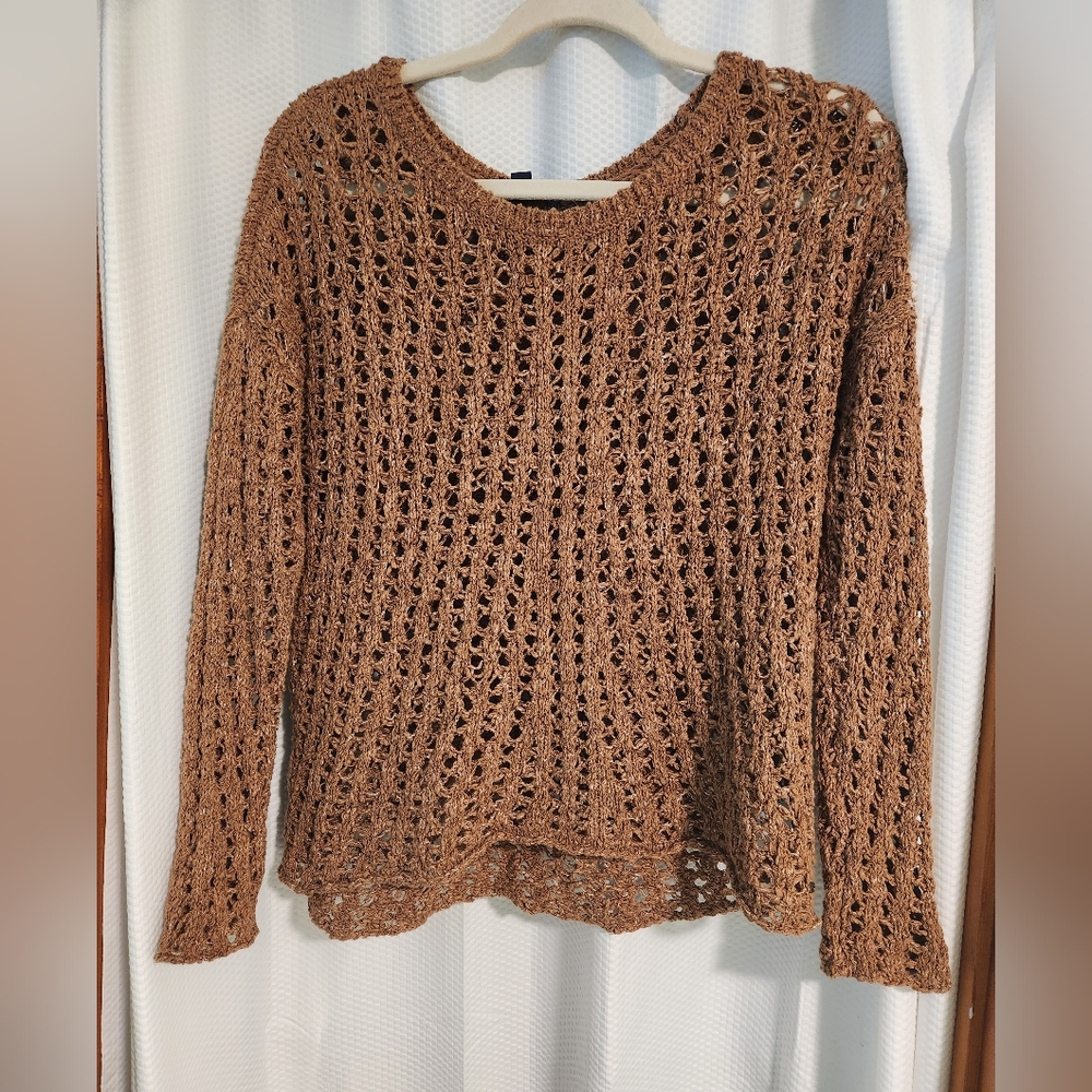 American Eagle Outfitters Tan Open-Knit Sweater